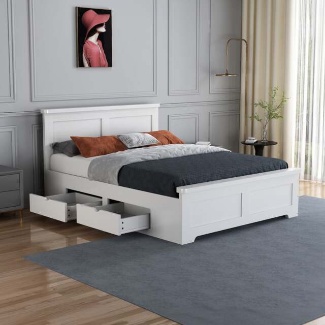 Conway - King-Size - Storage Bed with 4 Drawers - White - Wooden - 5ft - Happy Beds - image 1