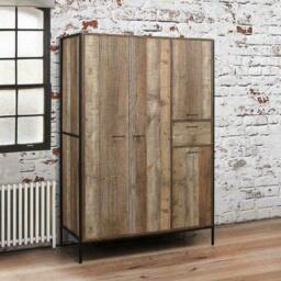 Urban Rustic - 4 Door Wardrobe - Oak/Black - Wooden/Metal - Happy Beds - thumbnail 1