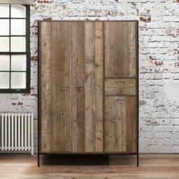 Urban Rustic - 4 Door Wardrobe - Oak/Black - Wooden/Metal - Happy Beds - thumbnail 5