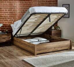 Westbrook – Double – Platform Ottoman Storage Bed – Rustic– Wooden – 4ft6 - Happy Beds - thumbnail 2