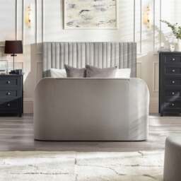 Croft - King Size - TV Bed with Storage Compartment - Light Grey - Velvet - 5ft - Happy Beds - thumbnail 2