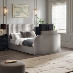 Croft - King Size - TV Bed with Storage Compartment - Light Grey - Velvet - 5ft - Happy Beds - thumbnail 1