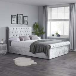 Sienna - King Size - Ottoman Bed - Light Grey - Crushed Velvet - 5ft - Happy Beds - thumbnail 1