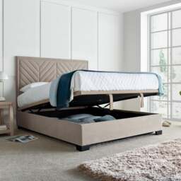 Watson - Super King Size - Ottoman Bed Frame - Warm Stone - Fabric 6FT - Happy Beds - thumbnail 2