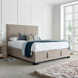 Watson - Super King Size - Ottoman Bed Frame - Warm Stone - Fabric 6FT - Happy Beds - thumbnail 1