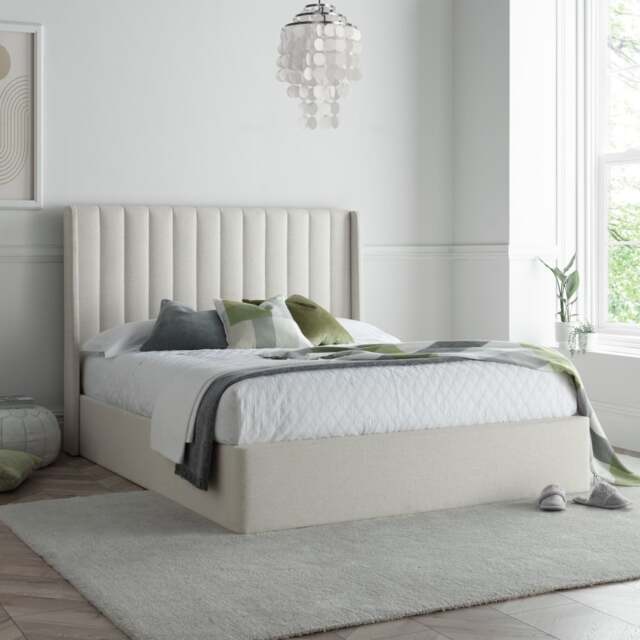 Harper - King Size - Winged Ottoman Storage Bed - Natural - Fabric - 5ft - Happy Beds - image 1