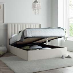 Harper - King Size - Winged Ottoman Storage Bed - Natural - Fabric - 5ft - Happy Beds - thumbnail 2