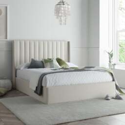 Harper - King Size - Winged Ottoman Storage Bed - Natural - Fabric - 5ft - Happy Beds