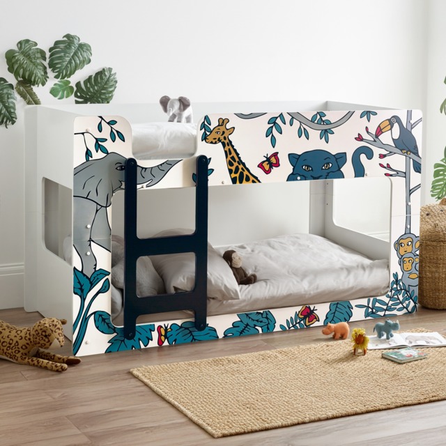 Safari - Single - Wooden Bunk Bed with Animal Graphics - White - Wooden - 3ft - Happy Beds - image 1