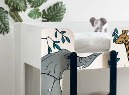 Safari - Single - Wooden Bunk Bed with Animal Graphics - White - Wooden - 3ft - Happy Beds - thumbnail 3