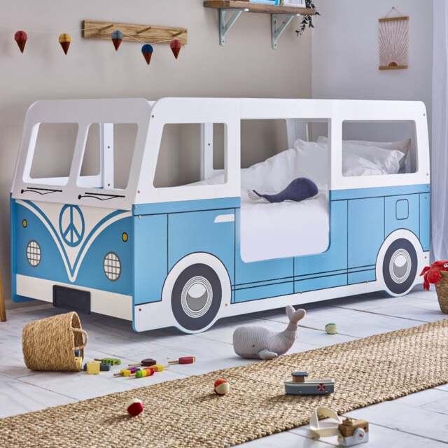 Campervan - Single - Themed Kids Bed - Light Blue/White - Wooden - 3ft - Happy Beds - image 1