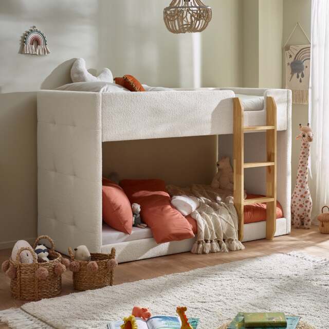 Bring some softness and warmth to your child's bedroom with the Teddy Cream Boucle Fabric Bunk Bed. Shop with fast delivery and 0% interest finance now. - image 1