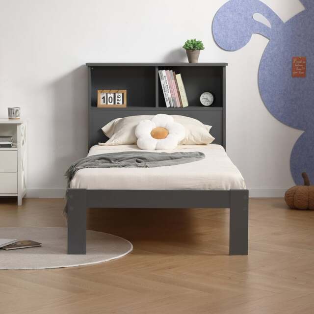 Easton - Single - Bookcase Bed - Grey - Wooden - 3ft - Happy Beds - image 1