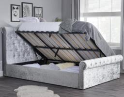 Sienna - Small Double - Ottoman Bed - Light Grey - Crushed Velvet - 4ft - Happy Beds - thumbnail 2