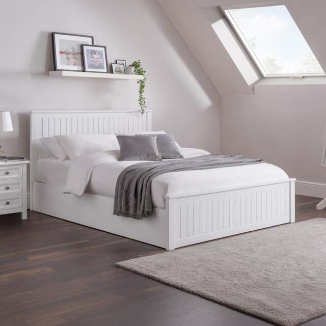 Maine - King Size - Ottoman Storage Bed - White - Wooden - 5ft - Happy Beds