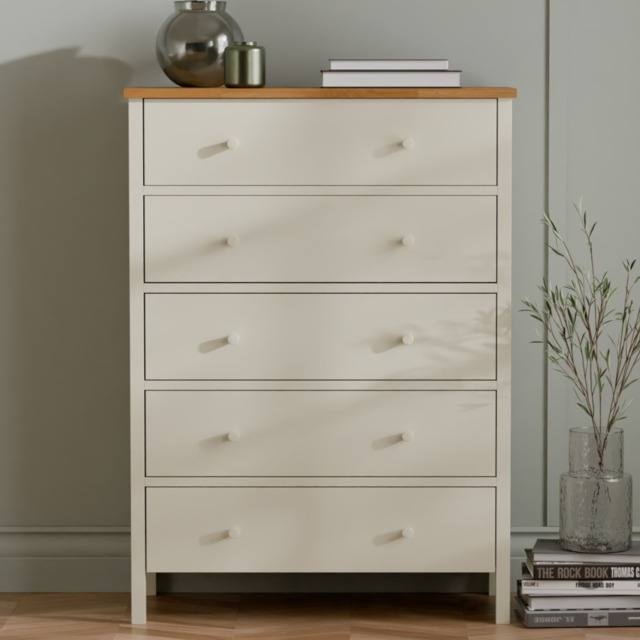 Coxmoor 5-Drawer Chest of Drawers - Oak - Wooden - Happy Beds - image 1