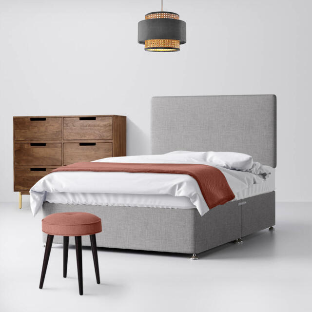 Single - Divan Bed and Cornell Plain Headboard - Light Grey - Fabric - 3ft - Happy Beds - image 1