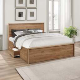 Stockwell - Double - Storage Bed - Oak - Wood - 4ft6 - Happy Beds - thumbnail 1