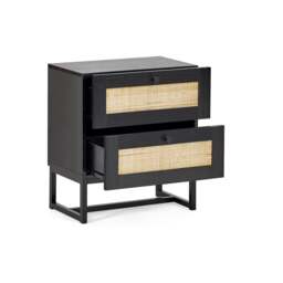 Padstow - 2 Drawer Bedside Table - Black - Wooden/Rattan - Happy Beds - thumbnail 2
