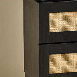 Padstow - 2 Drawer Bedside Table - Black - Wooden/Rattan - Happy Beds - thumbnail 3