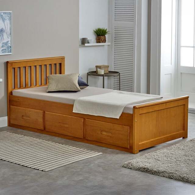 Mission - Single - Storage Bed - Honey Pine - Wood - 3ft - Happy Beds