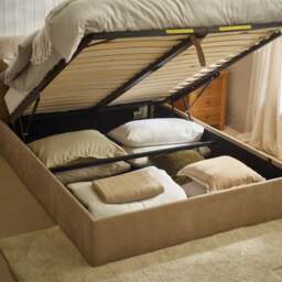 Peggy - Double - Ottoman Storage Bed - Stone - Fabric - 4ft6 - thumbnail 6