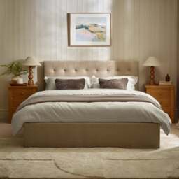 Peggy - Double - Ottoman Storage Bed - Stone - Fabric - 4ft6 - thumbnail 3