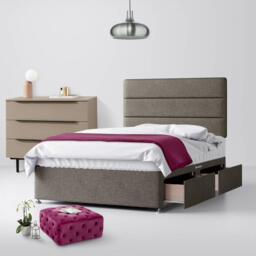 Small Double - Divan Bed and Cornell Lined Headboard - Grey - Fabric - 4ft - Happy Beds - thumbnail 2