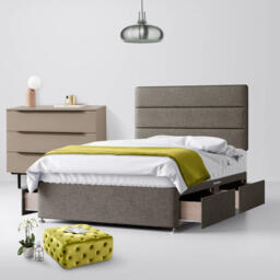 Small Double - Divan Bed and Cornell Lined Headboard - Grey - Fabric - 4ft - Happy Beds - thumbnail 3