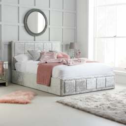 Hannover - Small Double - Ottoman Bed - Light Grey - Velvet - 4ft - Happy Beds - thumbnail 1