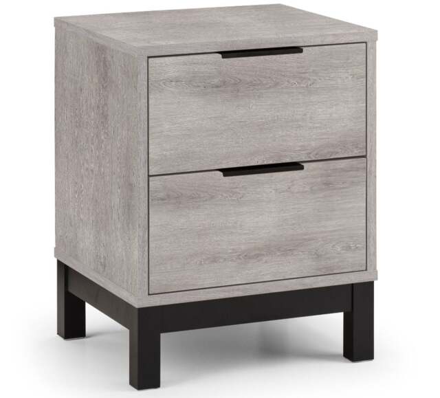 Bali – 2-Drawer Bedside Table – Grey Oak – Wooden - Happy Beds - image 1