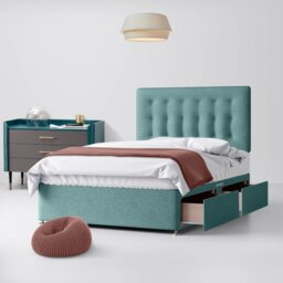 Single - Divan Bed and Cornell Buttoned Headboard - Duck Egg Blue - Fabric - 3ft - Happy Beds - thumbnail 2