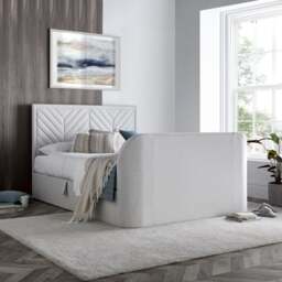 Sherlock - Double - Ottoman Storage TV Bed - Natural - Fabric - 4ft6 - Happy Beds - thumbnail 2