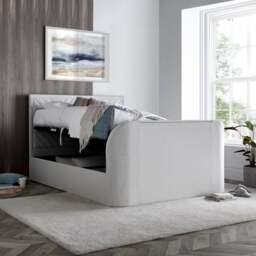 Sherlock - Double - Ottoman Storage TV Bed - Natural - Fabric - 4ft6 - Happy Beds - thumbnail 4
