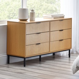 Sia – 6-Drawer Chest of Drawers – Oak/Black – Wood/Metal - Happy Beds - thumbnail 1
