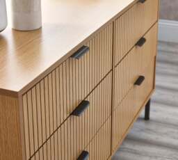 Sia – 6-Drawer Chest of Drawers – Oak/Black – Wood/Metal - Happy Beds - thumbnail 2
