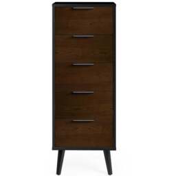 Alba – 5-Drawer Narrow Chest of Drawers – Walnut and Black – Lacquered MDF - Happy Beds - thumbnail 3