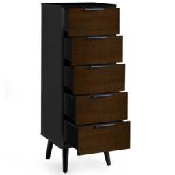 Alba – 5-Drawer Narrow Chest of Drawers – Walnut and Black – Lacquered MDF - Happy Beds - thumbnail 2