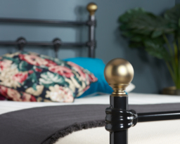 Atlas - Double - Black Metal Bed Frame with Antique Brass Finials - Double - Happy Beds - thumbnail 7