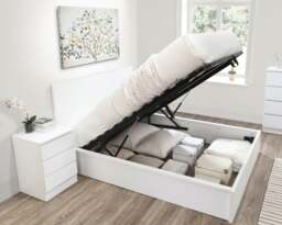Oslo - Double - Ottoman Storage Bed - White - Wooden - 4ft6 - Happy Beds - thumbnail 3