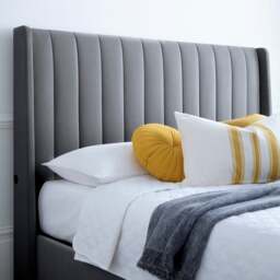 Luther - King Size - Winged Electric Ottoman Storage TV Bed - Grey - Velvet - 5ft - Happy Beds - thumbnail 6