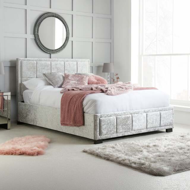 Hannover - Double -Light Grey - Velvet - 4ft6 - Happy Beds - image 1