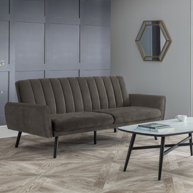 Afina - 2 Seater Sofa Bed - Grey - Velvet - Happy Beds - image 1
