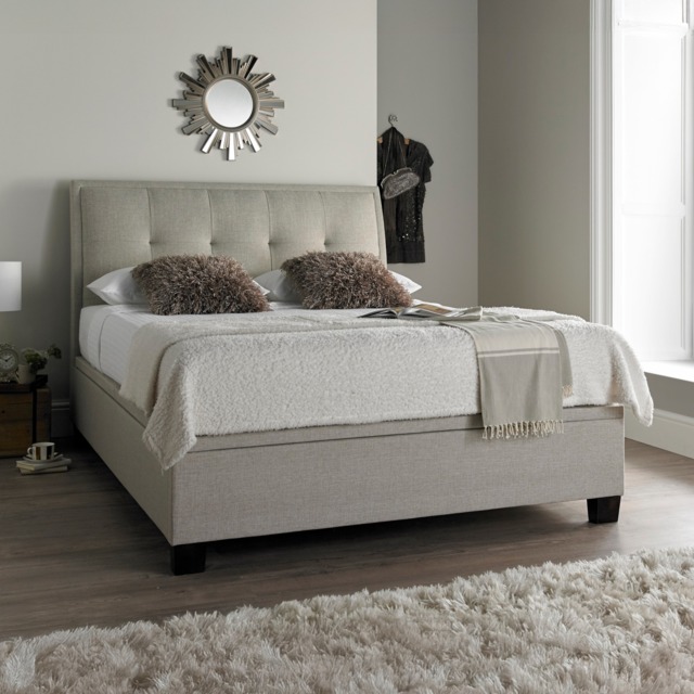 Accent - Super King Size - Ottoman Storage Bed - Neutral Oatmeal - Fabric - 6ft - Happy Beds