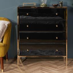 Fenwick - 4 Drawer Chest - Black/Gold - Glass/Metal - Happy Beds - thumbnail 2