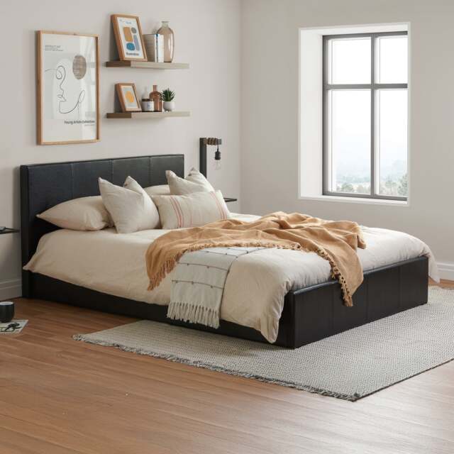 Berlin - Small Double - Brown Leather Ottoman Storage Bed Frame - Small Double -Happy Beds - image 1