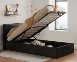 Berlin - Small Double - Brown Leather Ottoman Storage Bed Frame - Small Double -Happy Beds - thumbnail 3