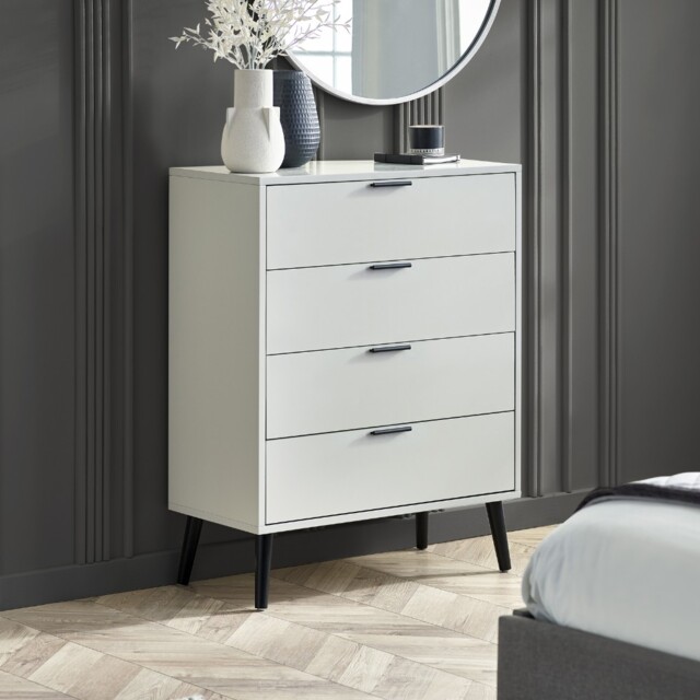 Alba – 4-Drawer Wide Chest of Drawers – Silk Grey – Lacquered MDF - Happy Beds - image 1