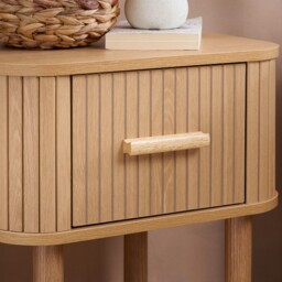 Axel - 1 Drawer Fluted Bedside Table - Oak - Wooden - Happy Beds - thumbnail 2