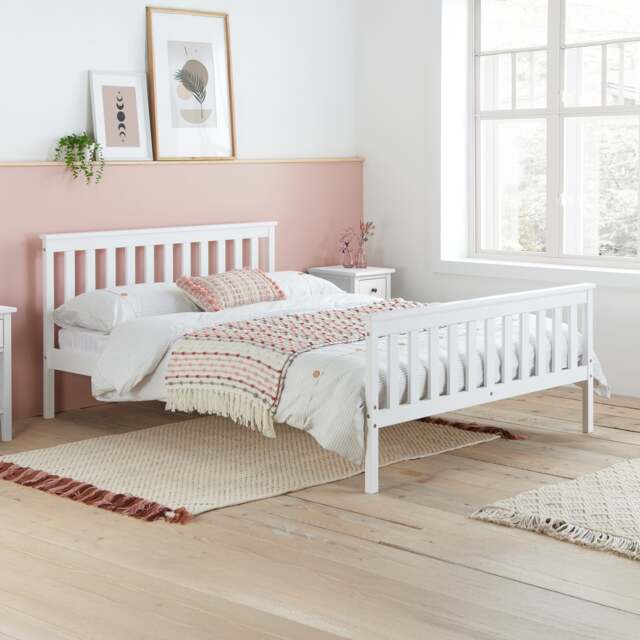 Oxford - Double - Low Foot End Bed - White - Wooden - 4ft6 - Happy Beds - image 1